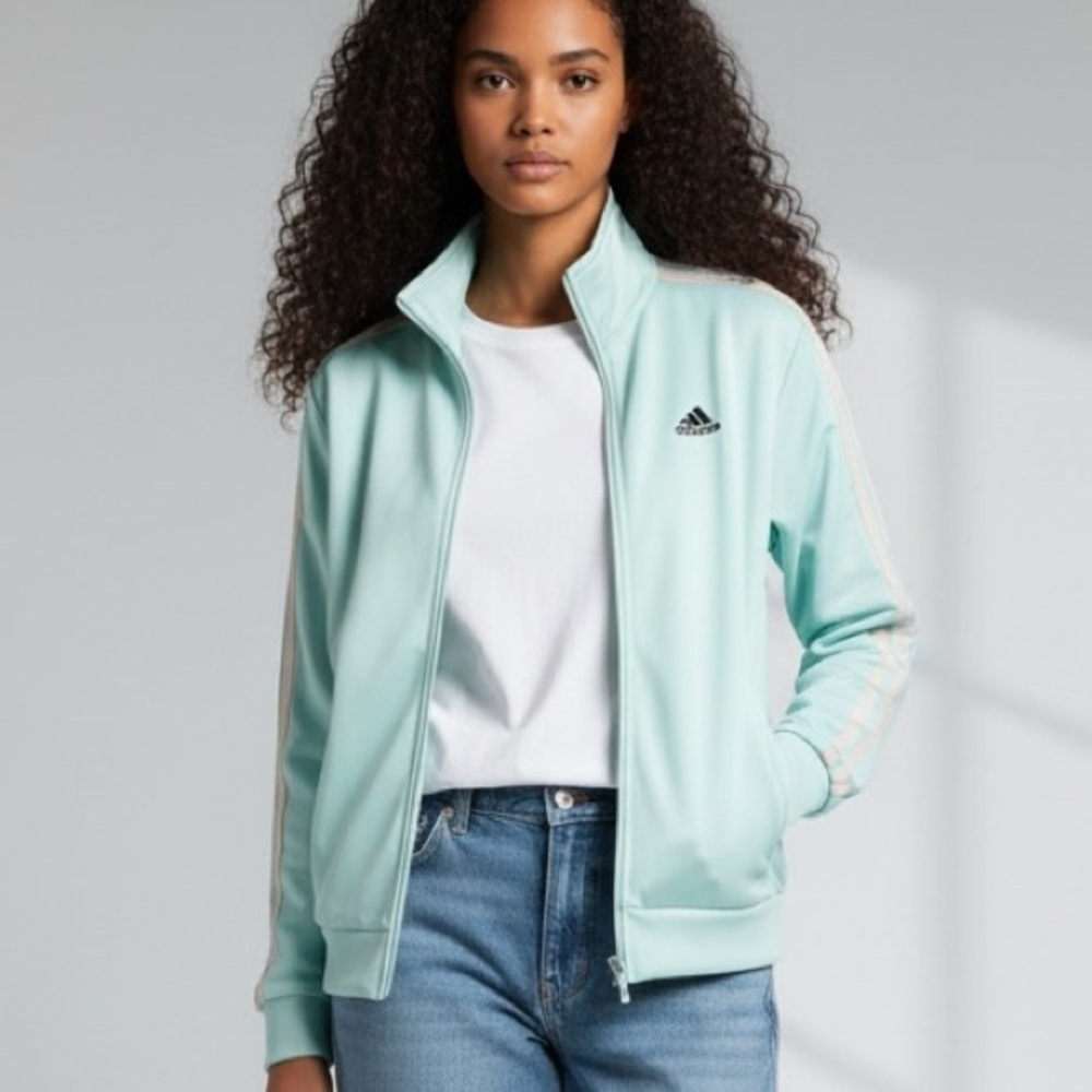 Adidas Aqua Gray Track Jacket Zip up Mock neck  Athleisure Loungewear Activewear